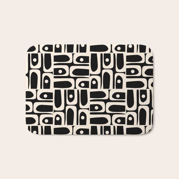 Mid Century Modern Piquet Abstract Multi Pattern in Black and Almond Cream Bath Mat Gallery Image 1
