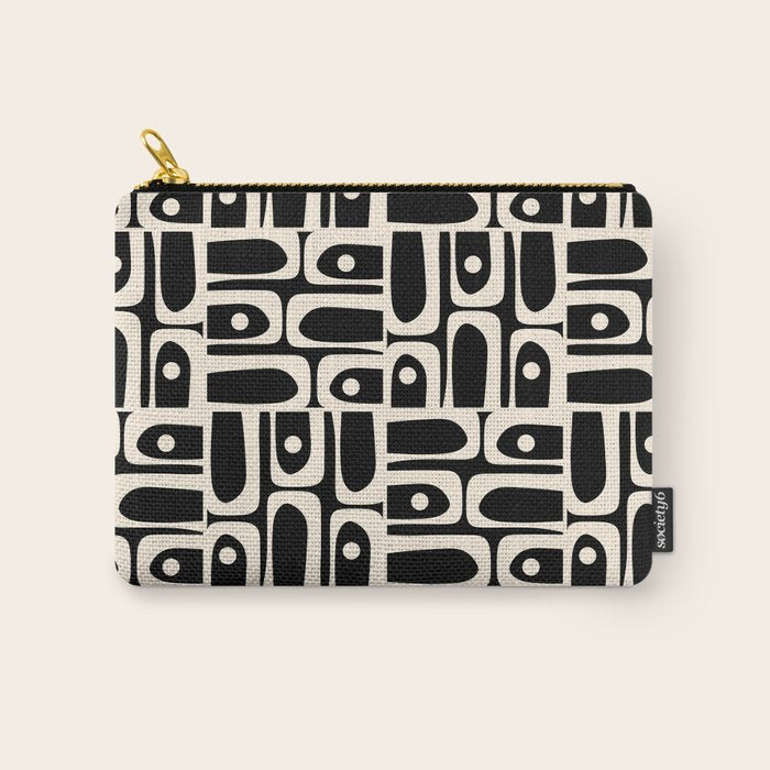 Mid Century Modern Piquet Abstract Multi Pattern in Black and Almond Cream Carry All Pouch Gallery Image 1