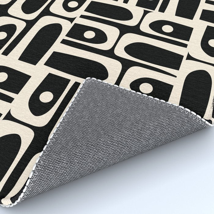 Mid Century Modern Piquet Abstract Multi Pattern in Black and Almond Cream Rug Gallery Image 4