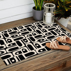Mid Century Modern Piquet Abstract Multi Pattern in Black and Almond Cream Outdoor Rug Gallery Image 2