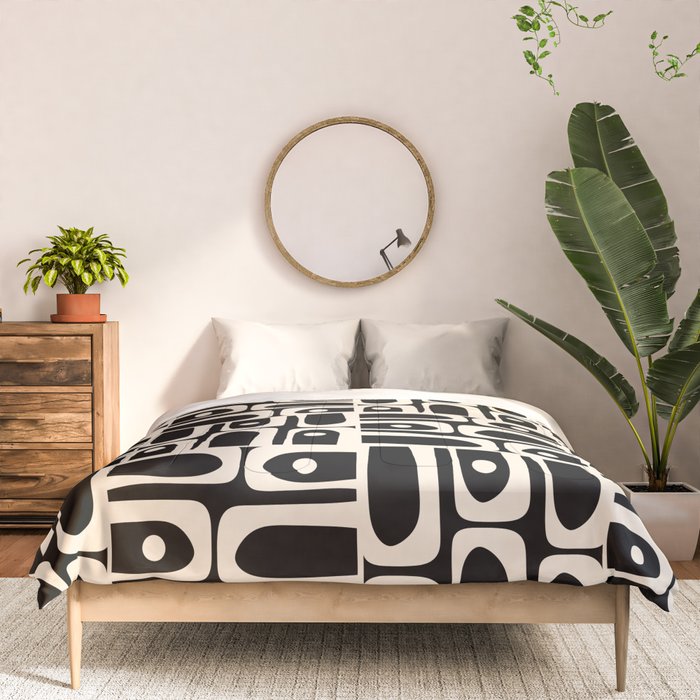 Mid Century Modern Piquet Abstract Multi Pattern in Black and Almond Cream Comforter Gallery Image 3