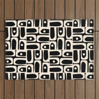 Mid Century Modern Piquet Abstract Multi Pattern in Black and Almond Cream Outdoor Rug Gallery Image 1