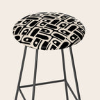 Mid Century Modern Piquet Abstract Multi Pattern in Black and Almond Cream Stool Gallery Image 2