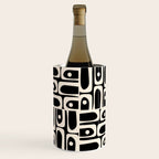 Mid Century Modern Piquet Abstract Multi Pattern in Black and Almond Cream Wine Chiller Gallery Image 1