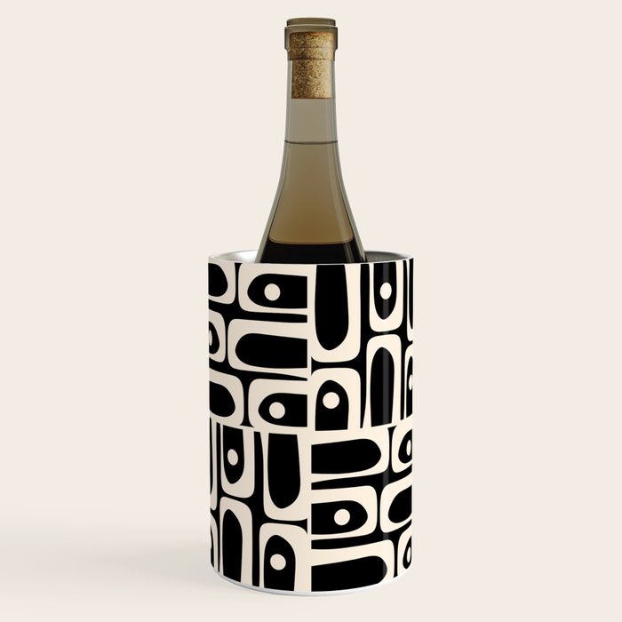 Mid Century Modern Piquet Abstract Multi Pattern in Black and Almond Cream Wine Chiller Gallery Image 1