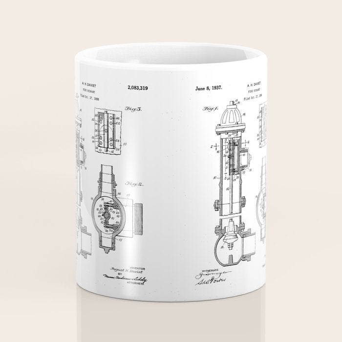 Fire Hydrant Patent - Fireman Fire House Art - Black Chalkboard Coffee Mug Gallery Image 4