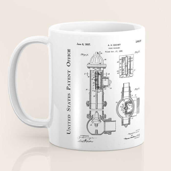 Fire Hydrant Patent - Fireman Fire House Art - Black Chalkboard Coffee Mug Gallery Image 3