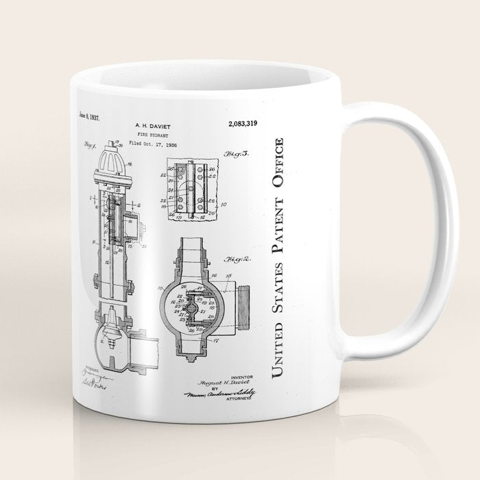 Fire Hydrant Patent - Fireman Fire House Art - Black Chalkboard Coffee Mug Gallery Image 1