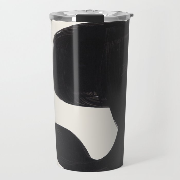 Mid Century Modern Minimalist Abstract Art Brush Strokes Black & White Ink Art Maze Travel Mug Gallery Image 1