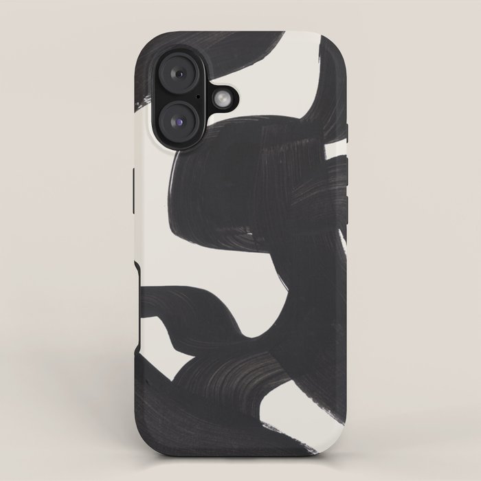 Mid Century Modern Minimalist Abstract Art Brush Strokes Black & White Ink Art Maze iPhone Case Gallery Image 1