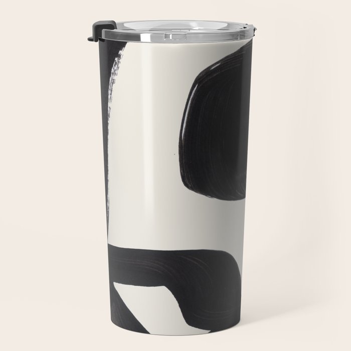 Mid Century Modern Minimalist Abstract Art Brush Strokes Black & White Ink Art Maze Travel Mug Gallery Image 3
