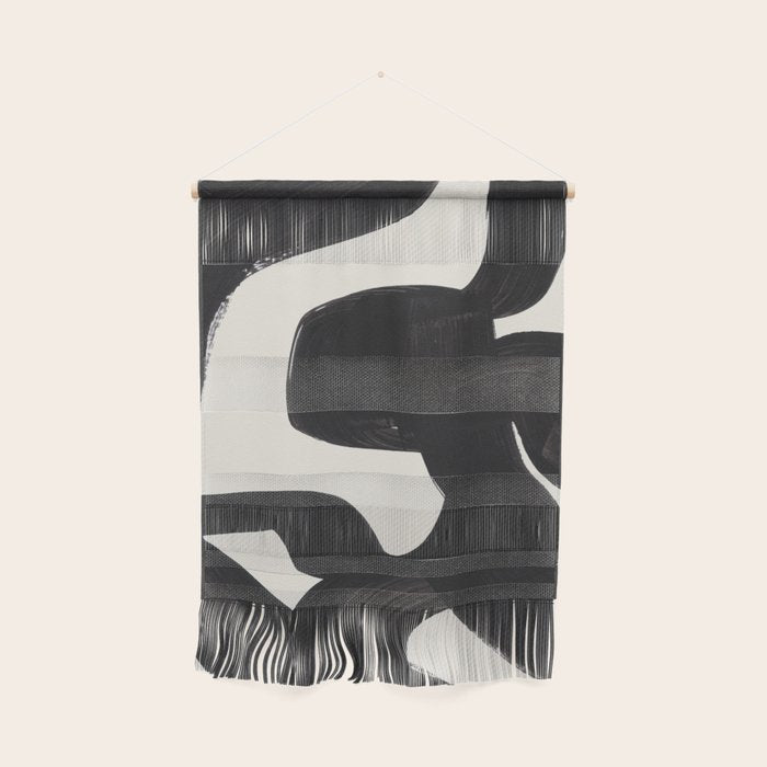 Mid Century Modern Minimalist Abstract Art Brush Strokes Black & White Ink Art Maze Wall Hanging Gallery Image 1