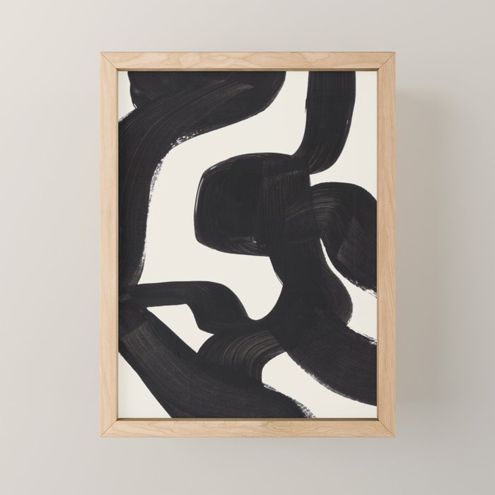 Mid Century Modern Minimalist Abstract Art Brush Strokes Black & White Ink Art Maze Mini Art Print Gallery Image 1