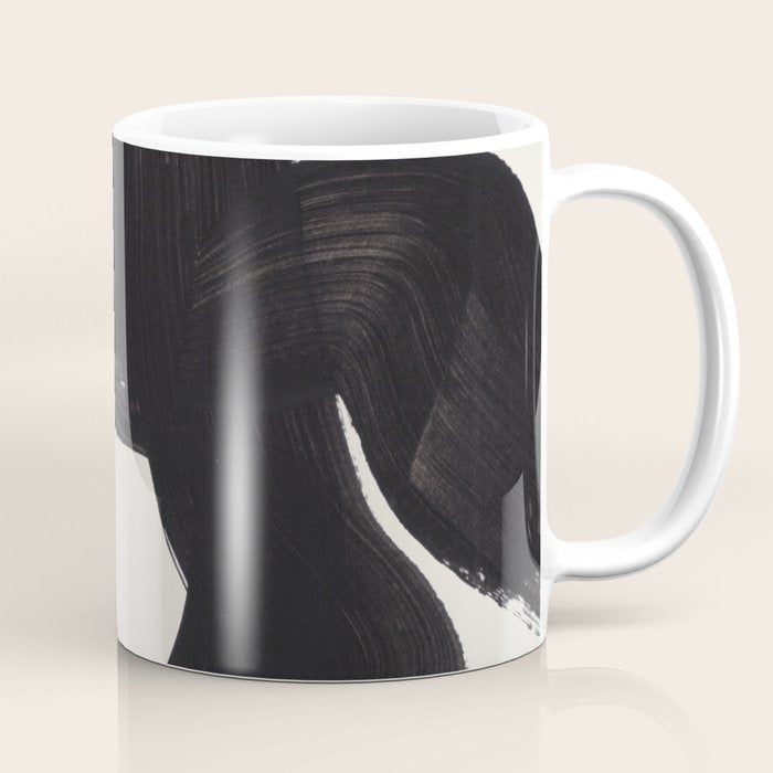 Mid Century Modern Minimalist Abstract Art Brush Strokes Black & White Ink Art Maze Coffee Mug Gallery Image 1