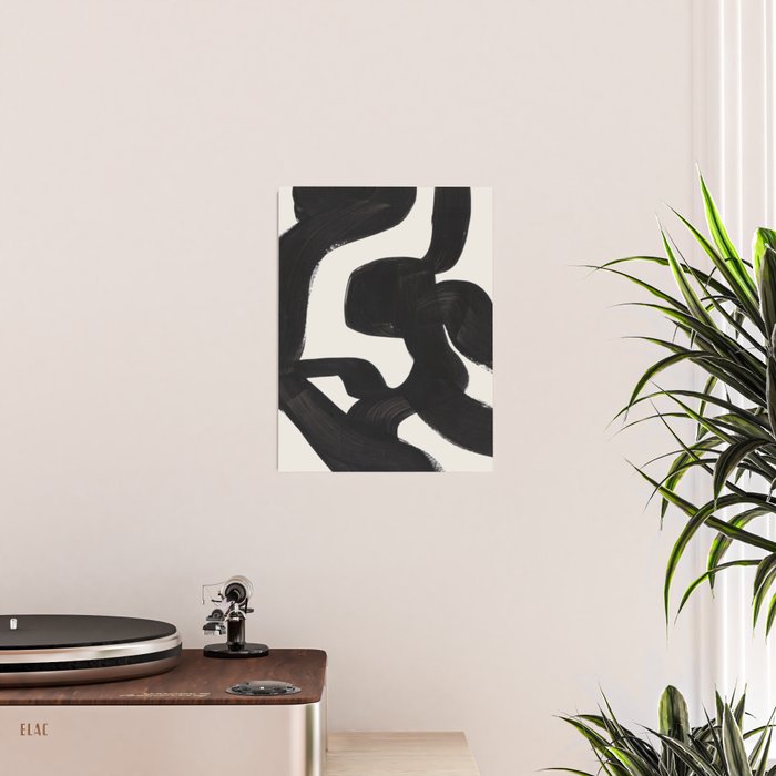 Mid Century Modern Minimalist Abstract Art Brush Strokes Black & White Ink Art Maze Poster Gallery Image 2