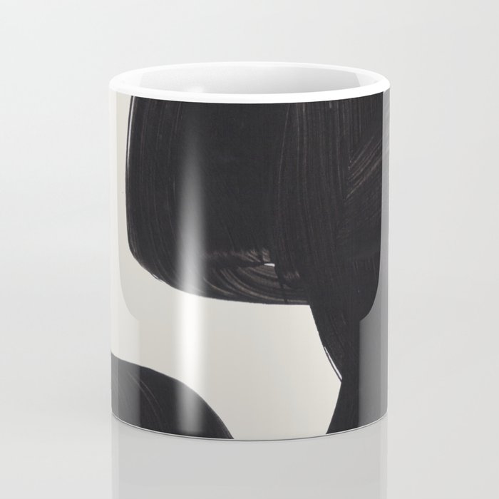 Mid Century Modern Minimalist Abstract Art Brush Strokes Black & White Ink Art Maze Coffee Mug Gallery Image 4