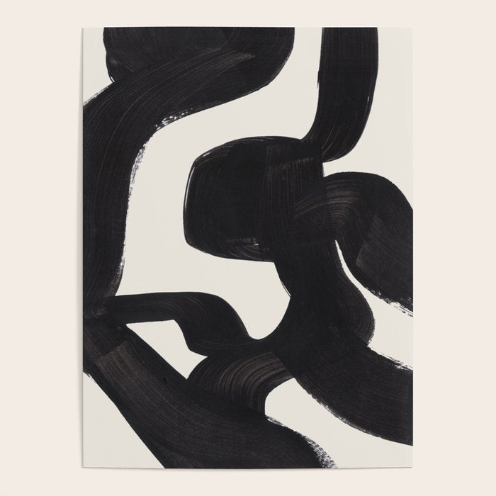 Mid Century Modern Minimalist Abstract Art Brush Strokes Black & White Ink Art Maze Poster Gallery Image 4