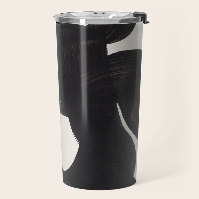 Mid Century Modern Minimalist Abstract Art Brush Strokes Black & White Ink Art Maze Travel Mug Gallery Image 2