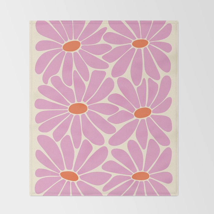 Big Daisy - Groovy Flower - Pink and Orange Throw Blanket Gallery Image 2