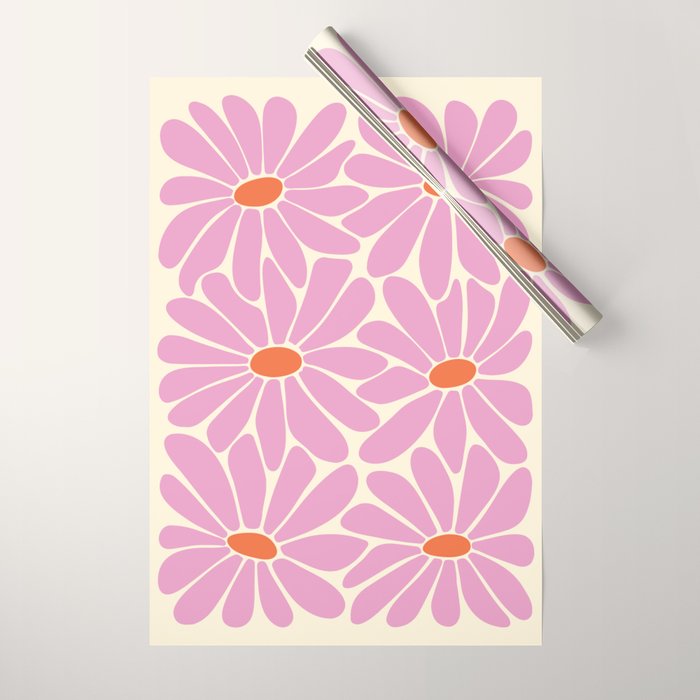 Big Daisy - Groovy Flower - Pink and Orange Wrapping Paper Gallery Image 1
