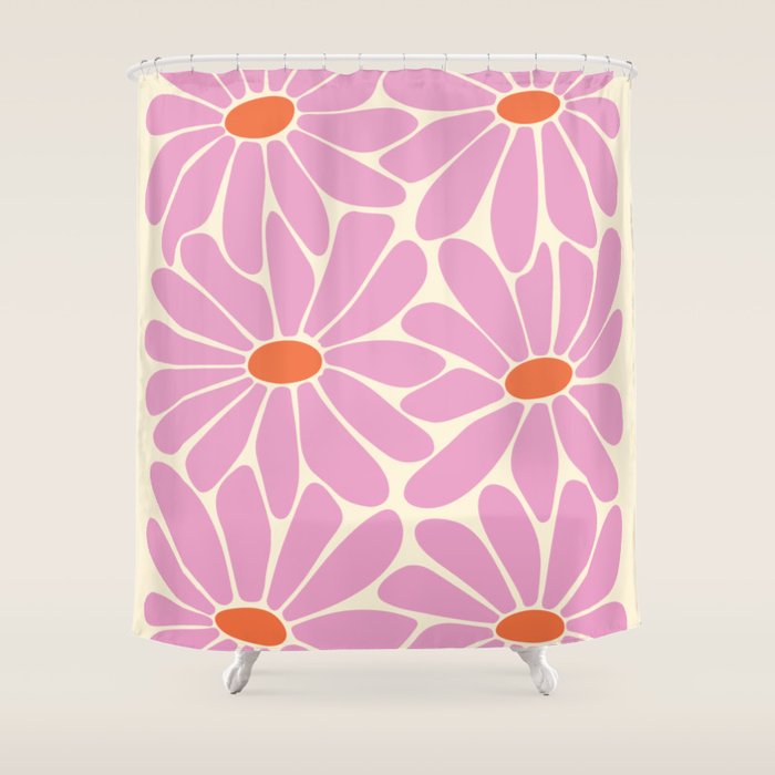 Big Daisy - Groovy Flower - Pink and Orange Shower Curtain Gallery Image 1