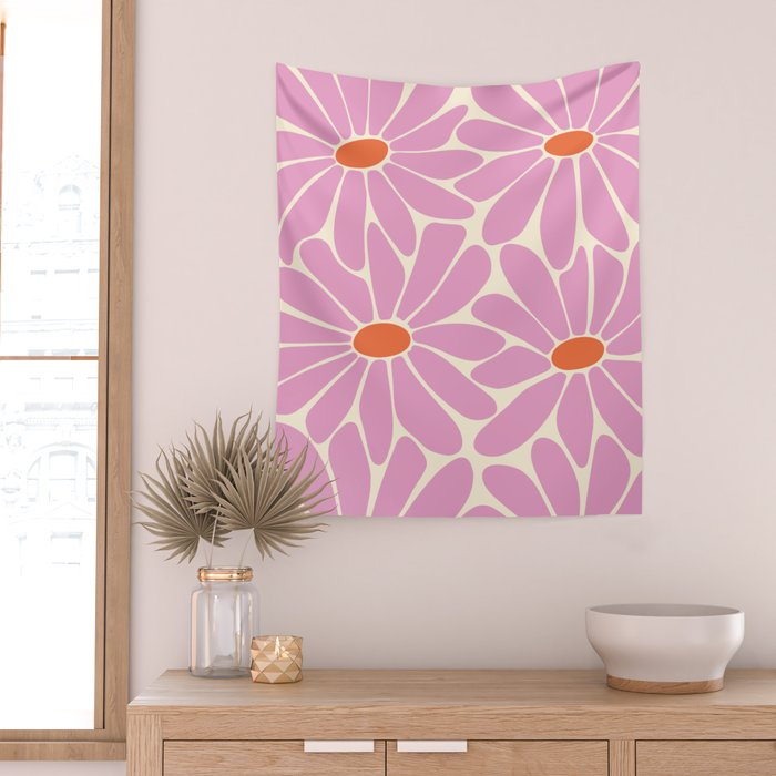 Big Daisy - Groovy Flower - Pink and Orange Wall Tapestry Gallery Image 2