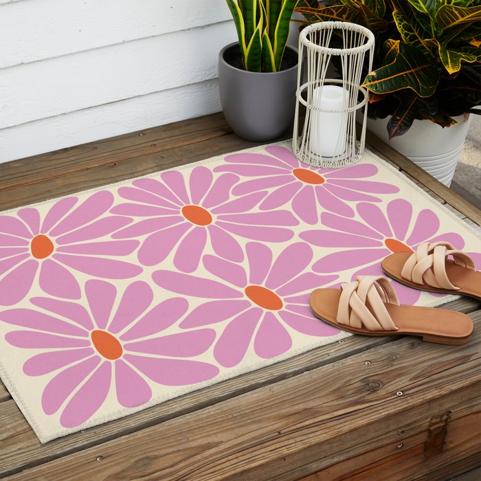 Big Daisy - Groovy Flower - Pink and Orange Outdoor Rug Gallery Image 2