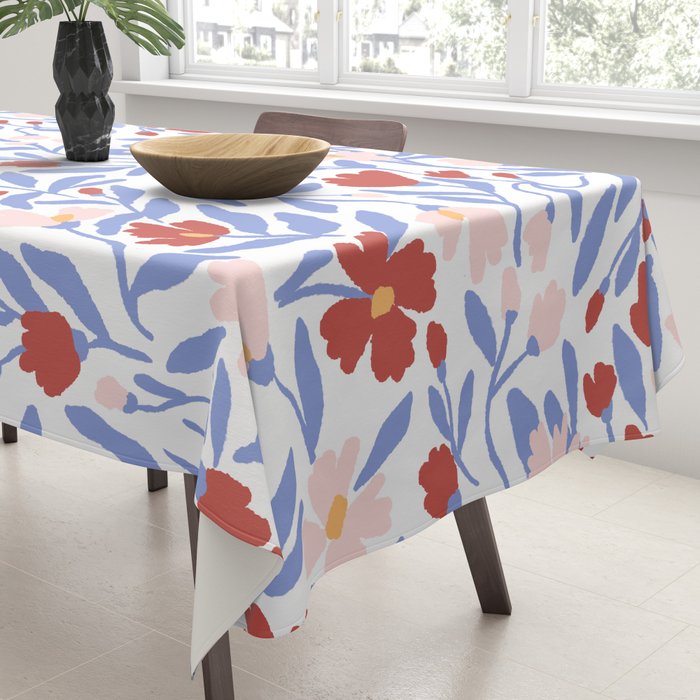 Blue and Orange vibrant bold flowers Tablecloth Gallery Image 3