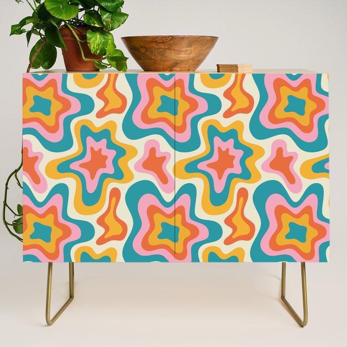 Colorful psychedelic hippie tie dye art pattern Credenza Gallery Image 1