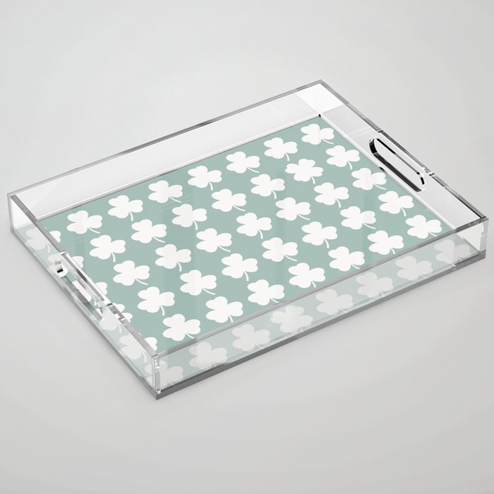 Clovers XXXI Sage Green Botanical Pattern Acrylic Tray Gallery Image 1