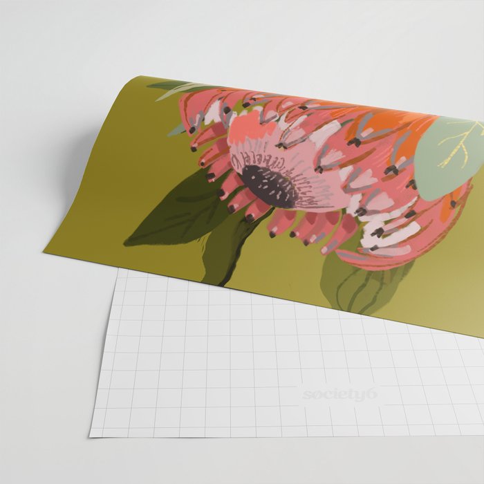 Protea, Australian native, flower, abstract, olive green, bright colors Wrapping Paper Gallery Image 2