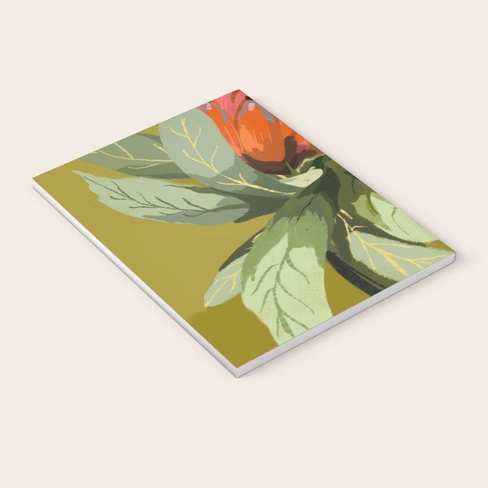 Protea, Australian native, flower, abstract, olive green, bright colors Notebook Gallery Image 3