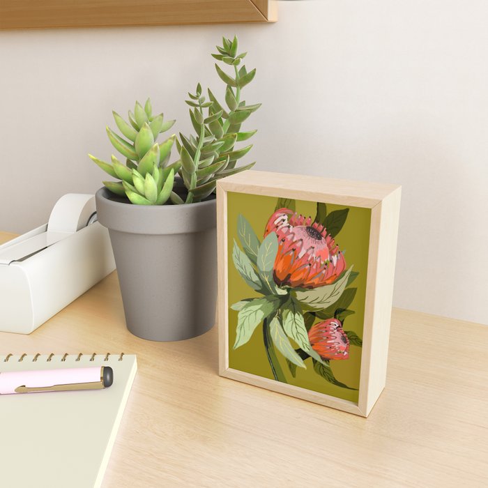 Protea, Australian native, flower, abstract, olive green, bright colors Mini Art Print Gallery Image 2