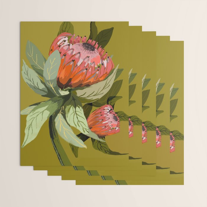 Protea, Australian native, flower, abstract, olive green, bright colors Wrapping Paper Gallery Image 3