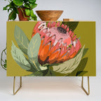 Protea, Australian native, flower, abstract, olive green, bright colors Credenza Gallery Image 1