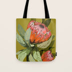 Protea, Australian native, flower, abstract, olive green, bright colors Tote Bag Gallery Image 1