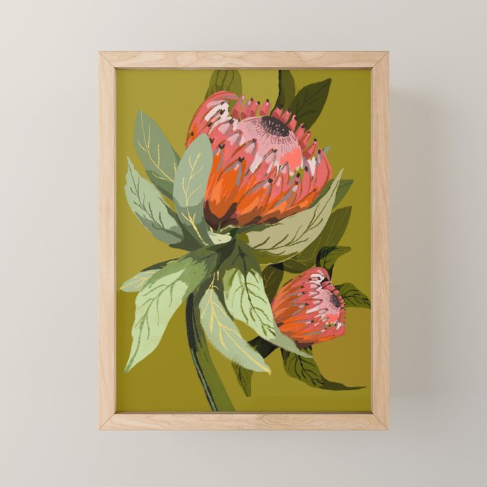 Protea, Australian native, flower, abstract, olive green, bright colors Mini Art Print Gallery Image 1