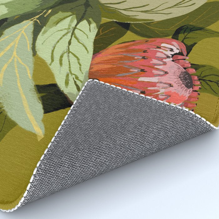 Protea, Australian native, flower, abstract, olive green, bright colors Rug Gallery Image 4