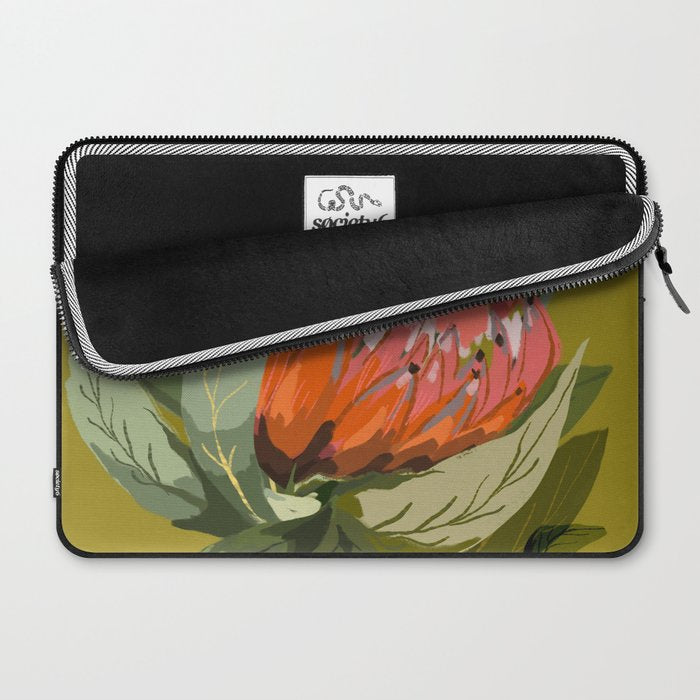 Protea, Australian native, flower, abstract, olive green, bright colors Laptop Sleeve Gallery Image 2