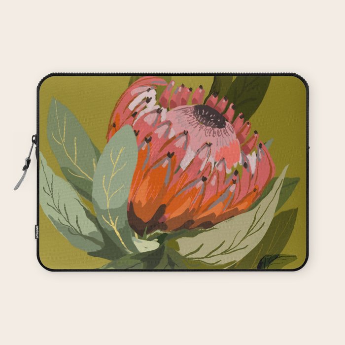 Protea, Australian native, flower, abstract, olive green, bright colors Laptop Sleeve Gallery Image 1