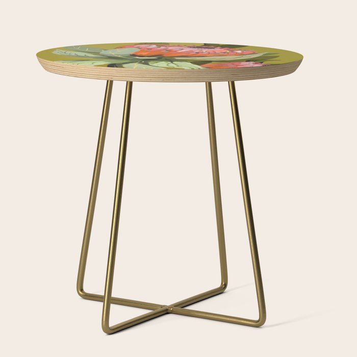 Protea, Australian native, flower, abstract, olive green, bright colors Side Table Gallery Image 1