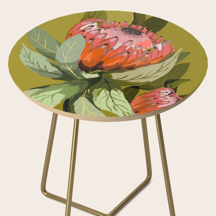 Protea, Australian native, flower, abstract, olive green, bright colors Side Table Gallery Image 2