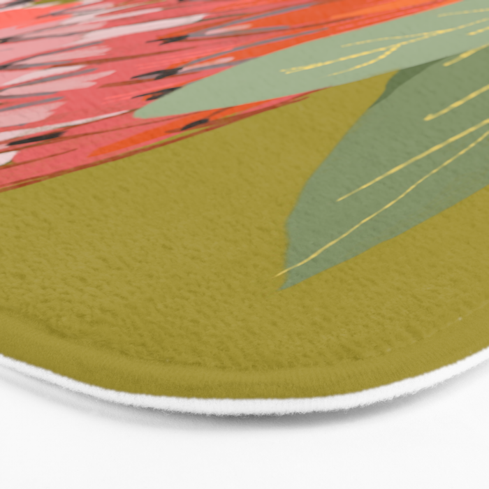 Protea, Australian native, flower, abstract, olive green, bright colors Bath Mat Gallery Image 3