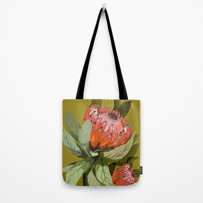Protea, Australian native, flower, abstract, olive green, bright colors Tote Bag Gallery Image 2