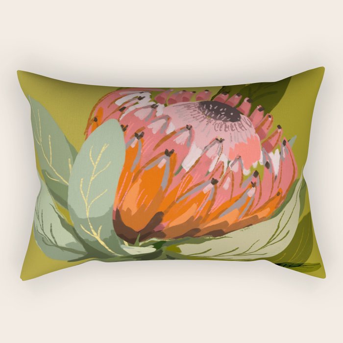 Protea, Australian native, flower, abstract, olive green, bright colors Rectangular Pillow Gallery Image 1