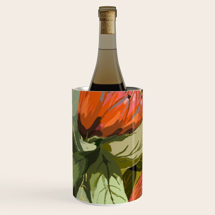 Protea, Australian native, flower, abstract, olive green, bright colors Wine Chiller Gallery Image 1