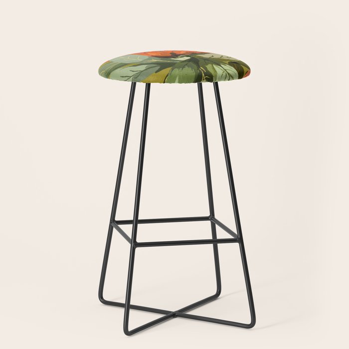 Protea, Australian native, flower, abstract, olive green, bright colors Stool Gallery Image 1