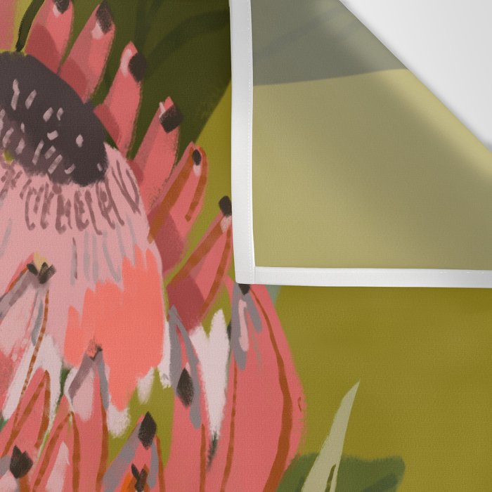 Protea, Australian native, flower, abstract, olive green, bright colors Wall Tapestry Gallery Image 3