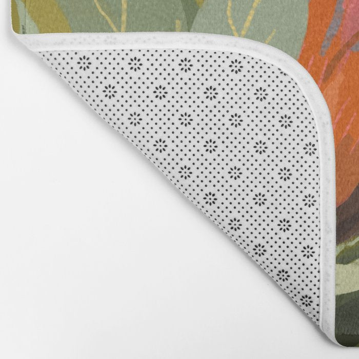 Protea, Australian native, flower, abstract, olive green, bright colors Bath Mat Gallery Image 2