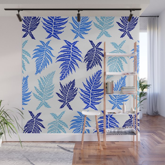 Inked Ferns - Blue Palette Wall Mural Gallery Image 1